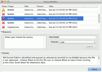 The details for a blocked event