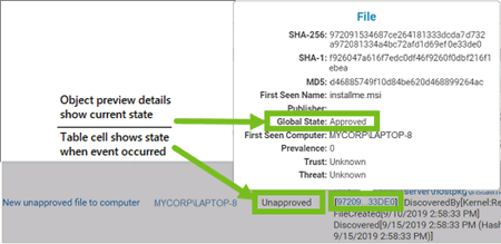 An event on the Cached Events page with an unapproved file and the corresponding Object Preview