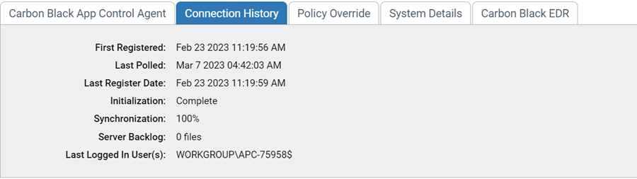 The Connection History tab