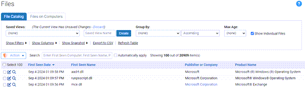 The File Catalog tab on the Files page
