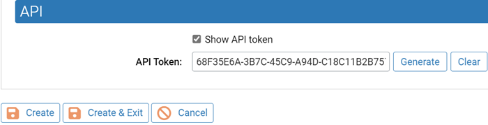 The API token character string