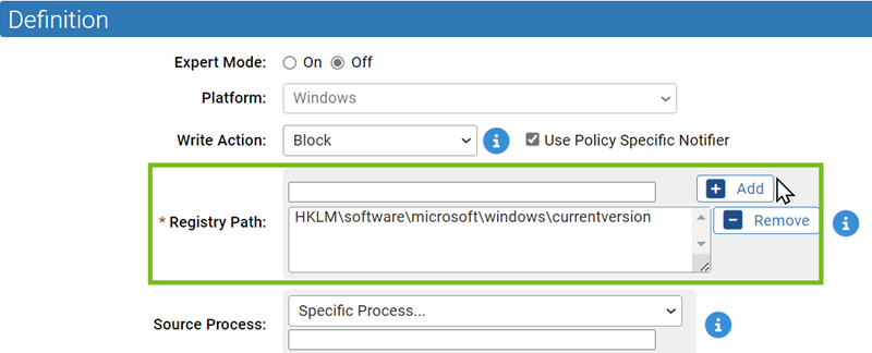 The expand button next to the Registry Path field.