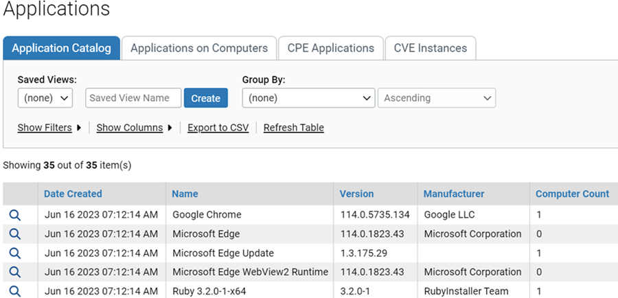 The Applications page showing the Application Catalog