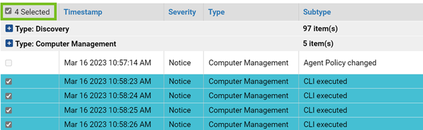 Grouping options on the Events page