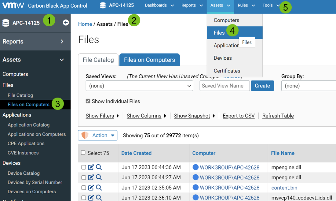 The Files page showing its associated left navigation menu with the Files on Computers tab selected