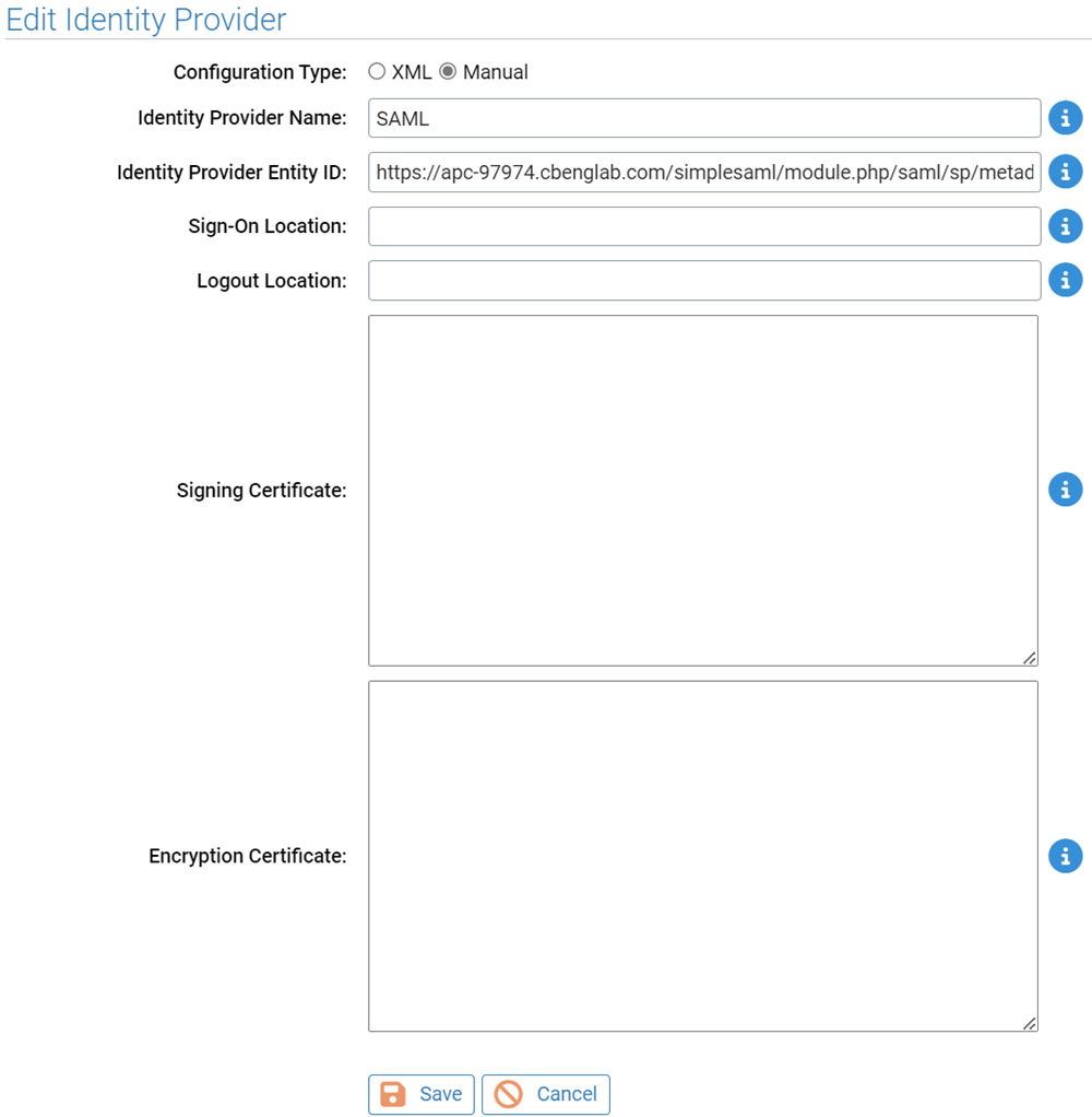 The Edit Identity Provider dialog box