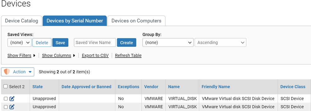 The Devices by Serial Number tab
