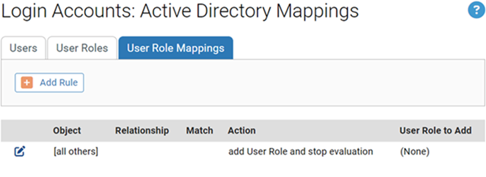 The Login Accounts page showing the Active Directory Mappings tab
