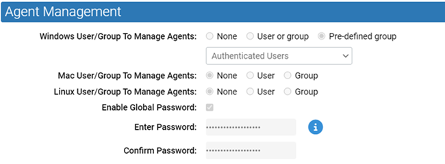 The Agent Management panel