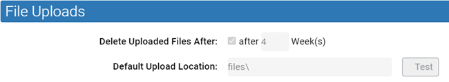 The file uploads section showing the setting to delete uploaded files after a selected number of weeks