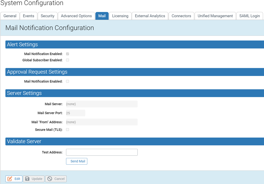The Mail Notification Configuration page