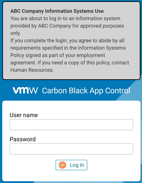 The custom banner that displays when you log in
