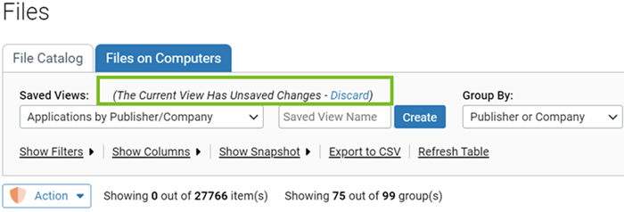 A saved view showing the unsaved changes message