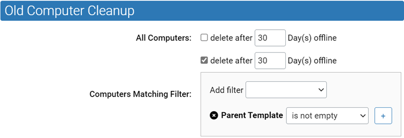 The Old Computer Cleanup settings.