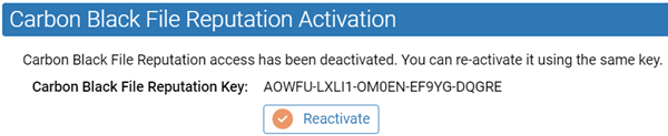 The reactivate option on the Carbon Black Collective Defense Cloud Activation panel