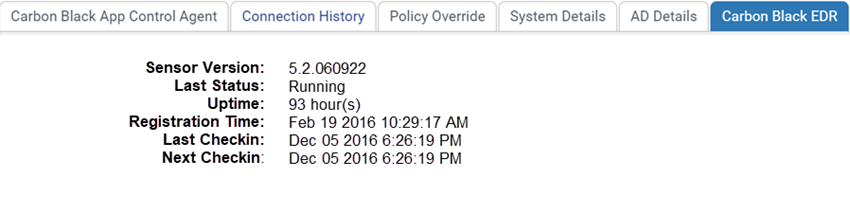 The Carbon Black EDR tab