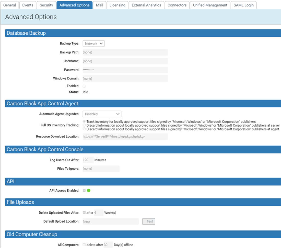The Advanced Options tab