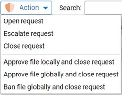 The Action drop-down menu of the Approval Requests and Justifications page.
