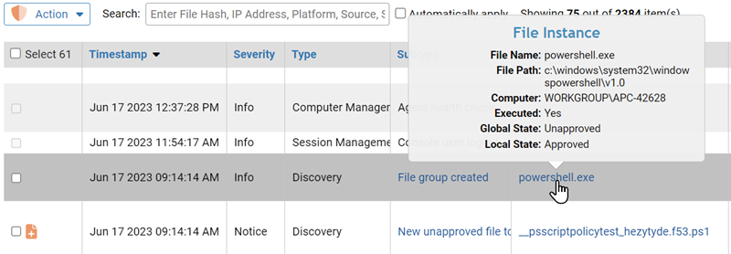 A File Instance preview from the Events page