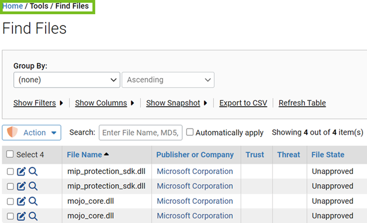 The snapshot content