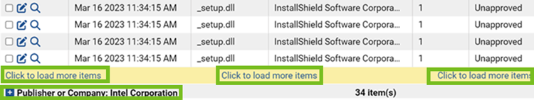 A dynamic scrolling page showing Click to load more links