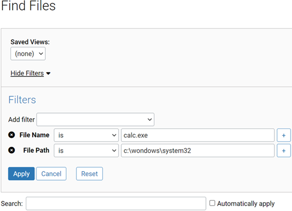 The Find Files filterss