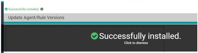 The feedback banner for a successful installation