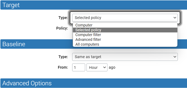 The Advanced Filters showing a selected type