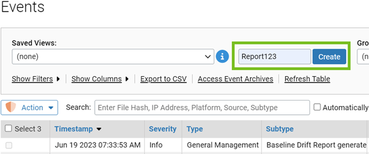 The Saved Views section with the middle box and Add button selected
