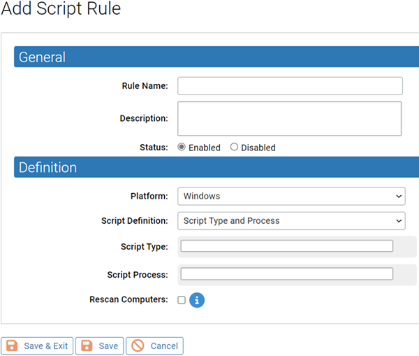 The Add Script Rule page